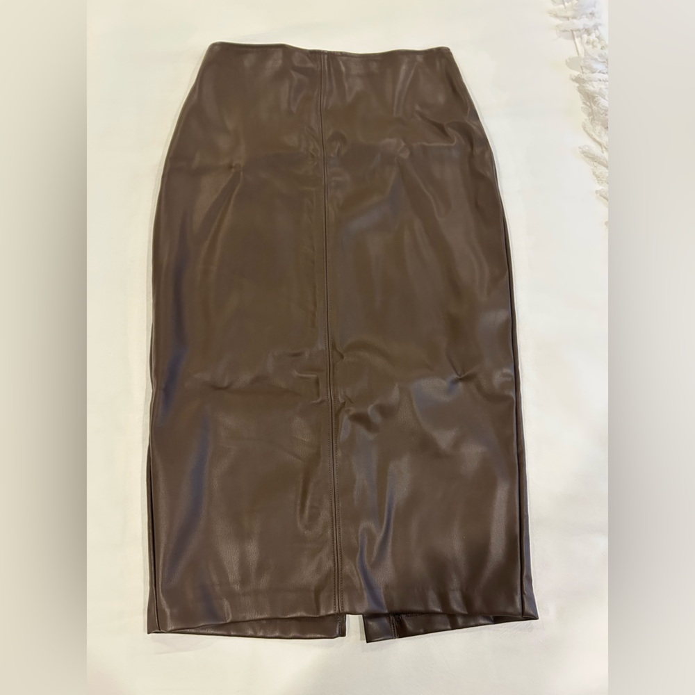 Abercrombie & Fitch Brown Vegan Leather Pencil Skirt